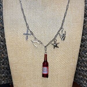 Silver Charm Necklace with Red Bottle Pendant